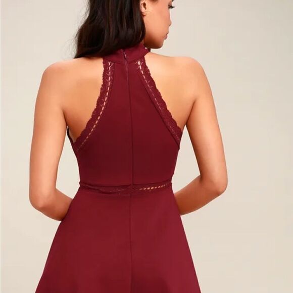LULU'S Burgundy Red Halter Top Skater Dress Size Medium - Picture 3 of 10